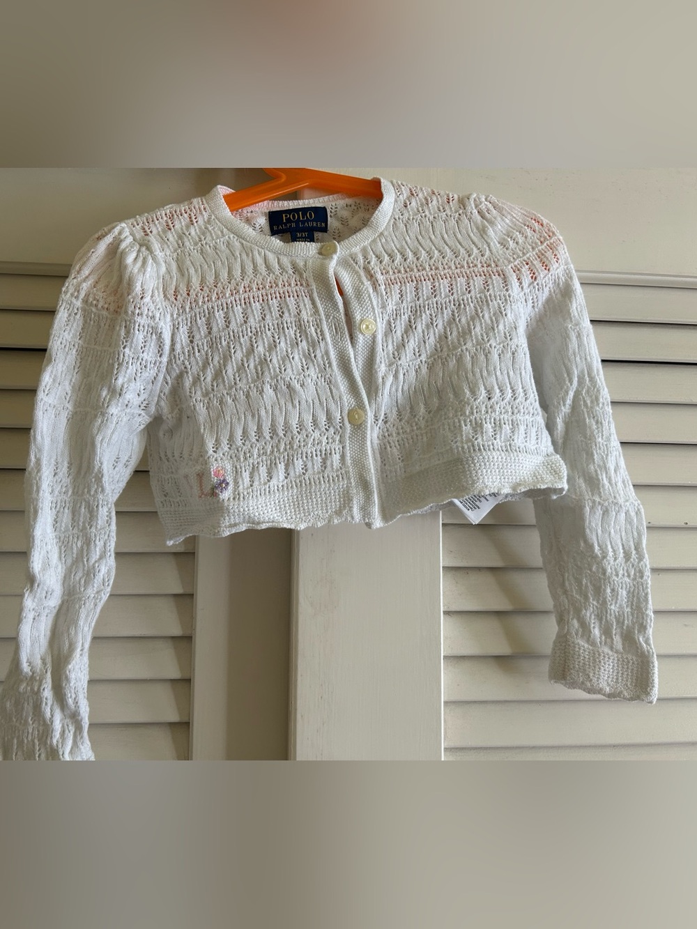 Polo Ralph Lauren White Eyelet Knit Cropped Cardigan